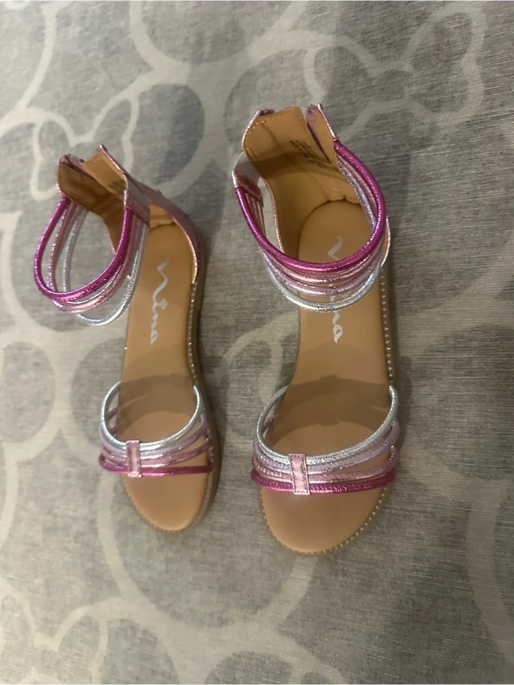 Nina girls Brianna Pink Crinkle Metallic Back Zip Sandals,